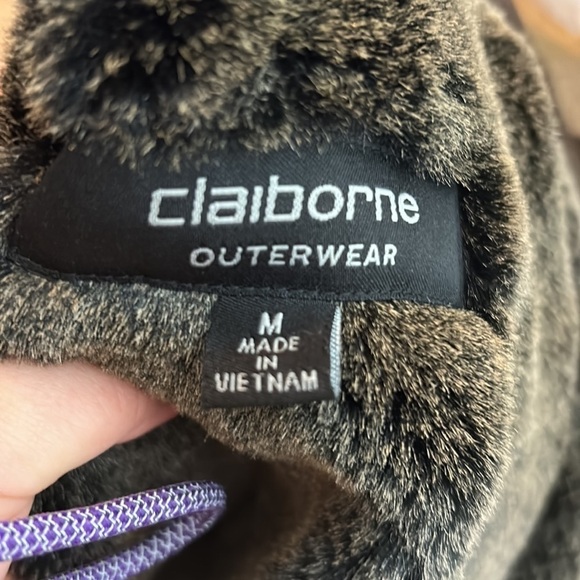 Liz Claiborne Faux Suede and Fur Dark Brown Winter Coat - Picture 7 of 9